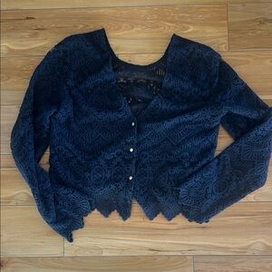 Women's Navy Lace Button-Front Top